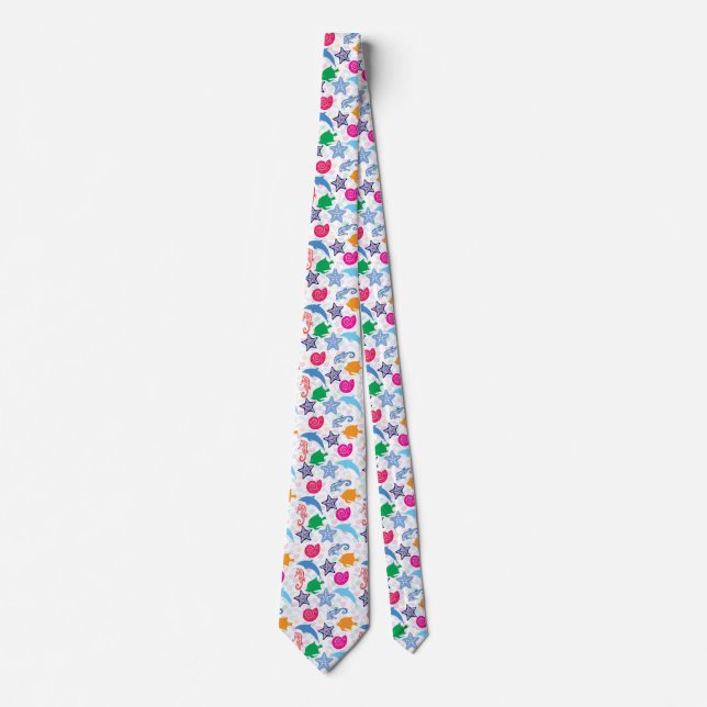 Colourful Sea Animals Illustration Pattern Tie (Front)