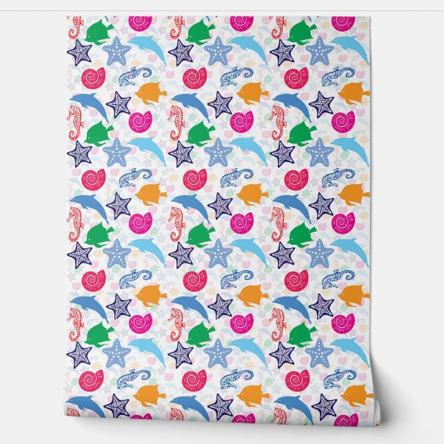 Colourful Sea Animals Illustration Pattern Wall (Unrolling)