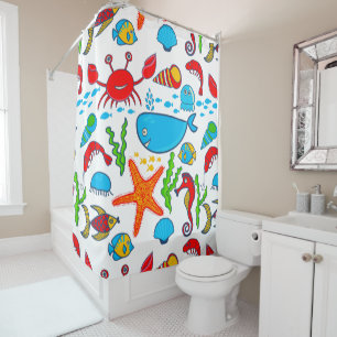 Colourful Sea Animals Pattern Shower Curtain