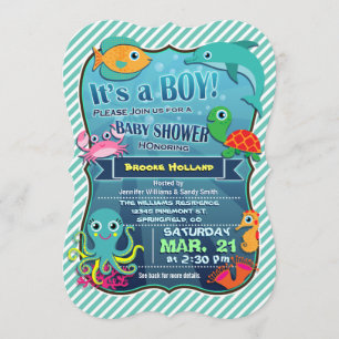 Colourful Sea Creatures; Boy Baby Shower Invitatio Invitation