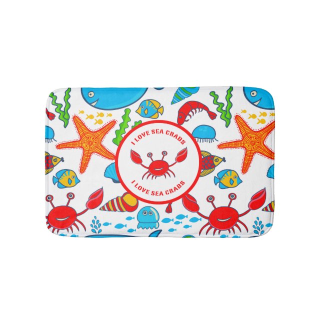 Colourful Sea Creatures Pattern Featuring Sea Crab Bath Mat (Front)