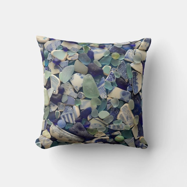 Colourful sea glass beach pottery photo square cushion (Front)