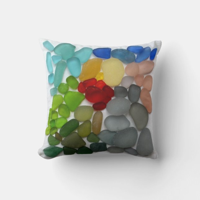 Colourful sea glass beach pottery photo square cushion (Front)