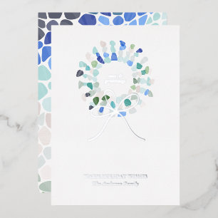 Colourful Sea Glass Christmas Wreath Foil Holiday Card