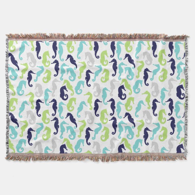 Colourful Sea Horses Throw Blanket (Front)