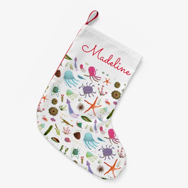 Colourful Sea Life | Add Your Name Small Christmas Stocking (Front (Hanging))