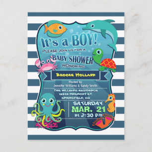Colourful Sea Life Boy Baby Shower Invitation Postcard