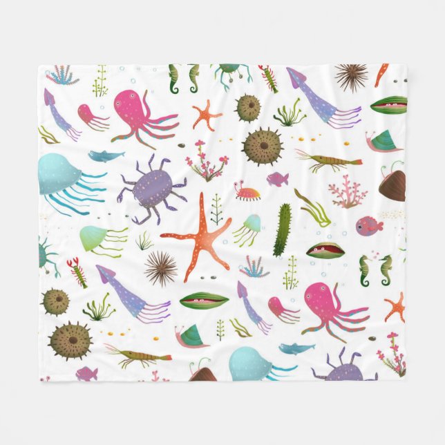 Colourful Sea Life Fleece Blanket (Front (Horizontal))