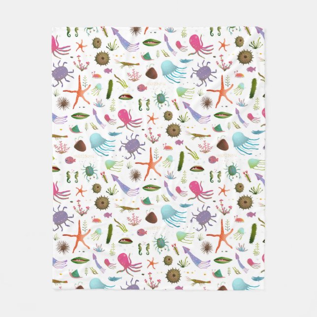 Colourful Sea Life Fleece Blanket (Front)