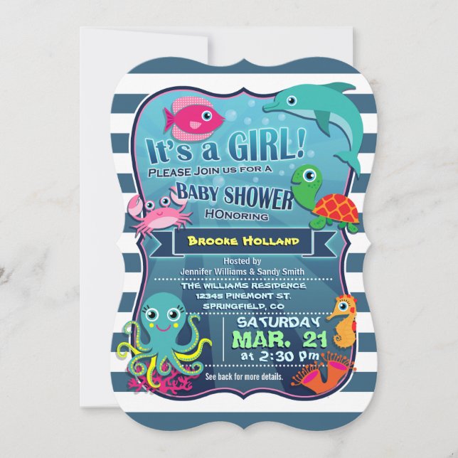 Colourful Sea Life Girl Baby Shower Invitation (Front)