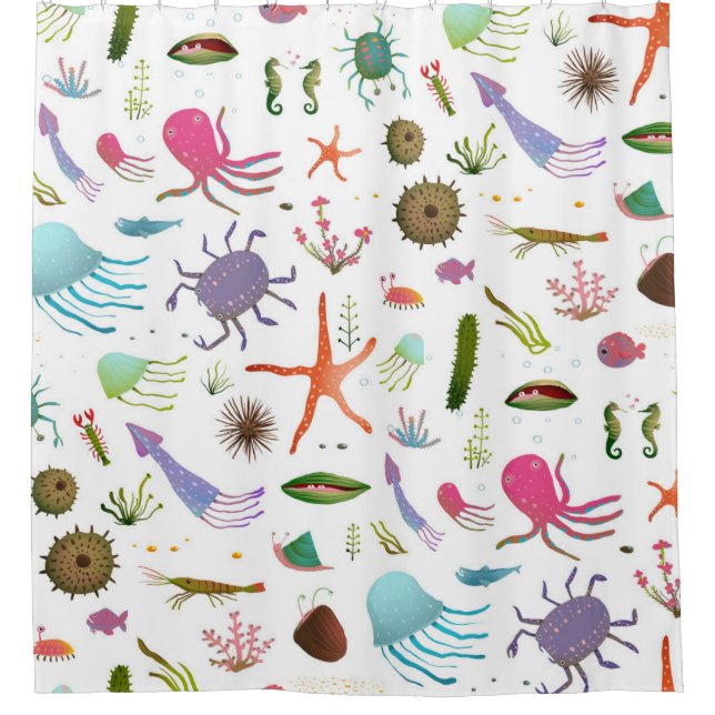 Colourful Sea Life Shower Curtain (Front)