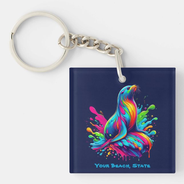 Colourful Sea Lion Splash Key Ring (Front)