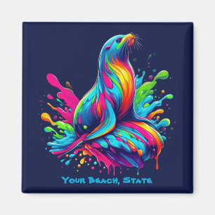 Colourful Sea Lion Splash Magnet