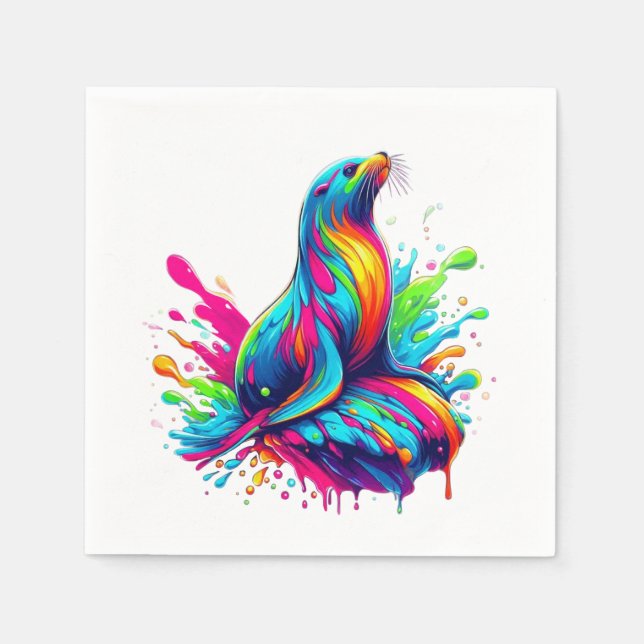 Colourful Sea Lion Splash Napkin (Front)