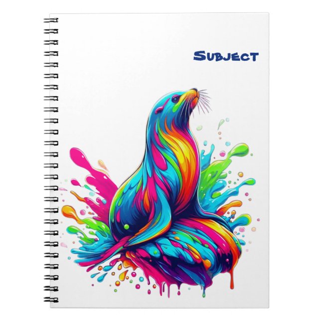 Colourful Sea Lion Splash Notebook (Front)