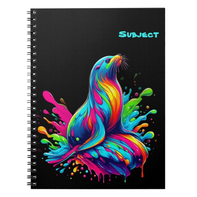 Colourful Sea Lion Splash Notebook (Front)