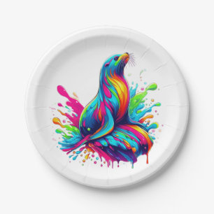 Colourful Sea Lion Splash Paper Plate