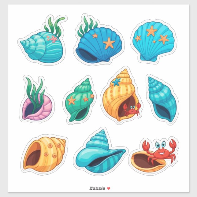 Colourful Sea Shells and Ocean Creatures (Sheet)