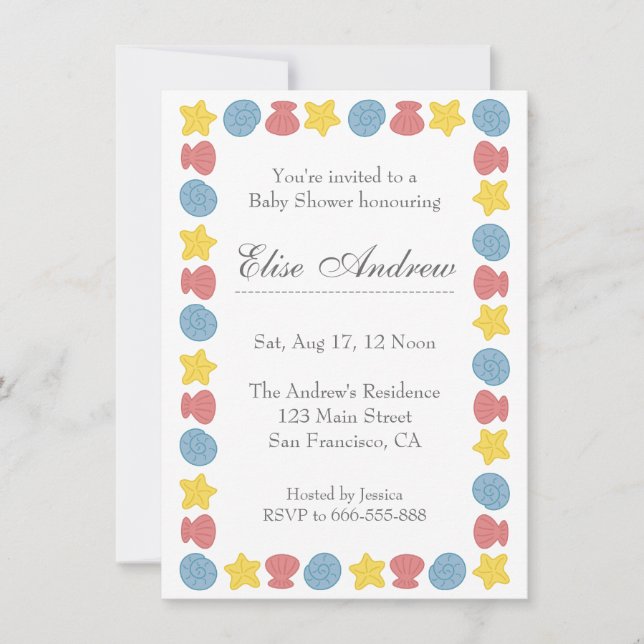 Colourful Sea shells Pattern Baby Shower Invitation (Front)