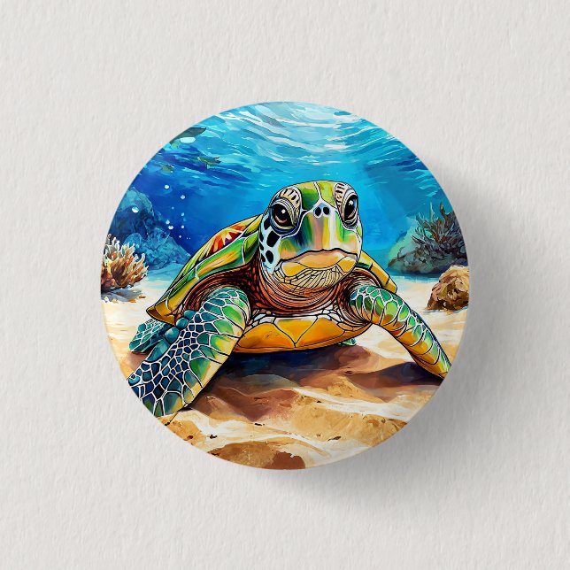 Colourful Sea Turtle 3 Cm Round Badge (Front)