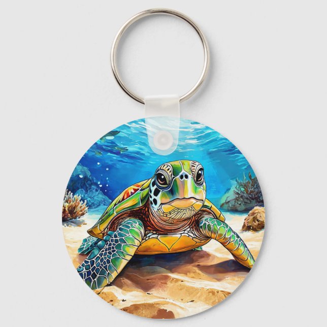 Colourful Sea Turtle Key Ring (Front)
