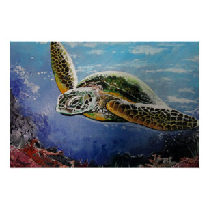 Colourful Sea Turtle Ocean Wall Art for Coastal