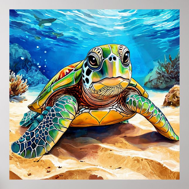 Colourful Sea Turtle Poster (Front)