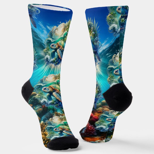 Colourful Sea Turtle Socks (Angled)