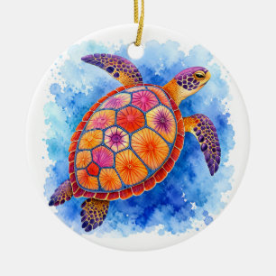 Colourful Sea Turtle Underwater Ocean Ceramic Ornament