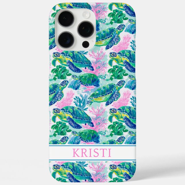 Colourful Sea Turtles Monogrammed Case-Mate iPhon iPhone Case (Back)