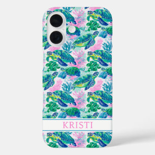 Colourful Sea Turtles Monogrammed iPhone 16 Case