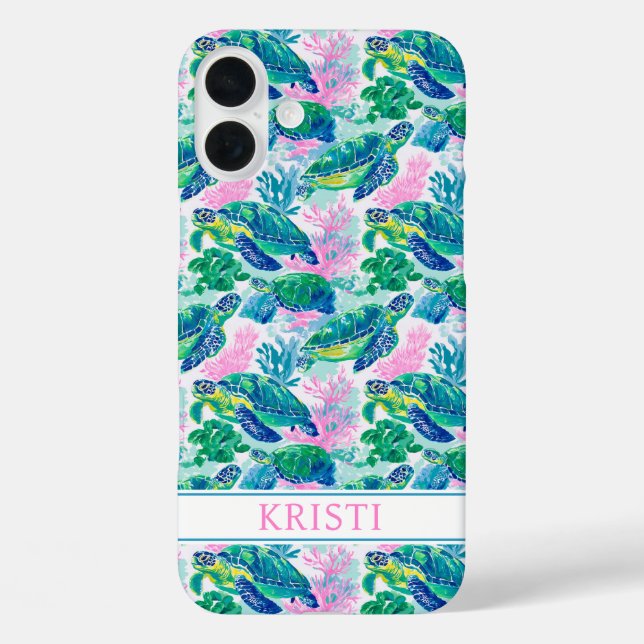 Colourful Sea Turtles Monogrammed Case-Mate iPhone Case (Back)