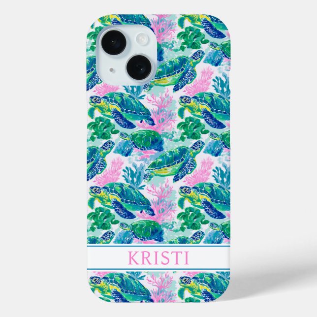 Colourful Sea Turtles Monogrammed Case-Mate iPhone Case (Back)