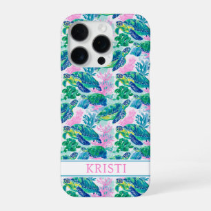 Colourful Sea Turtles Monogrammed iPhone 16 Pro Case