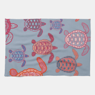 colourful sea turtles  tea towel