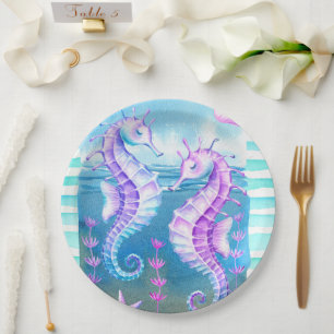 Colourful Seahorse and Shells Paper Plates