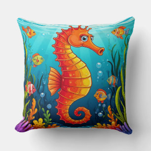 Colourful Seahorse in a Vibrant Coral Reef Cushion
