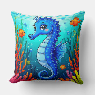 Colourful Seahorse in a Vibrant Coral Reef Cushion