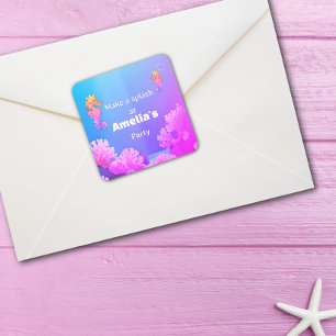 Colourful Seahorse Party Square Sticker