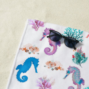 Colourful Seahorses Beach Towel