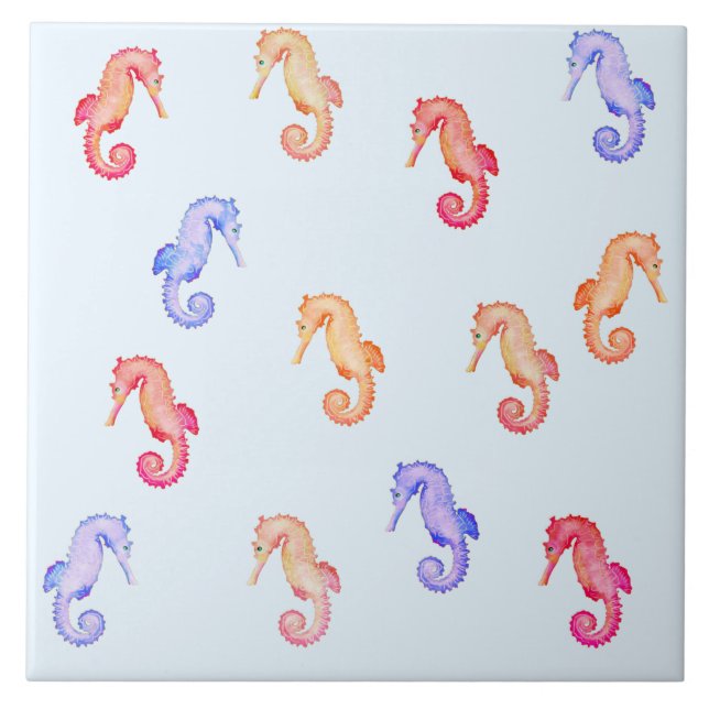 Colourful Seahorses Pattern   Ceramic Tile (Front)