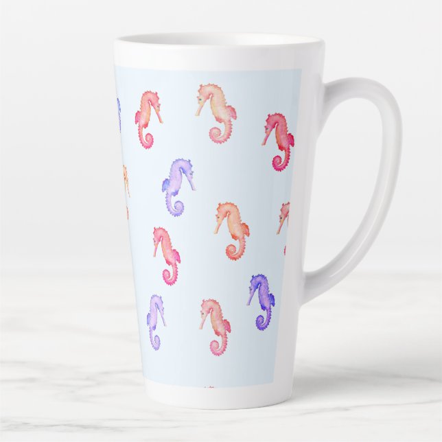 Colourful Seahorses Pattern  Latte Mug (Right)