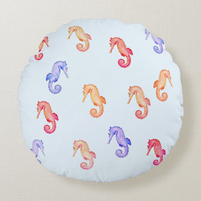 Colourful Seahorses Pattern Round Cushion (Front)