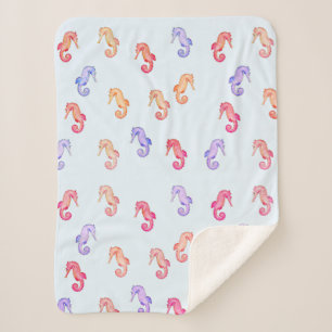 Colourful Seahorses Pattern Sherpa Blanket