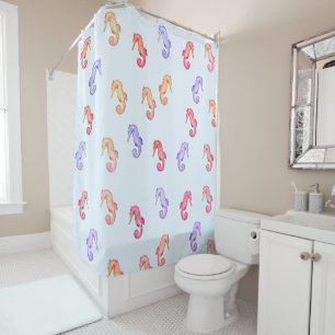 Colourful Seahorses Pattern Shower Curtain