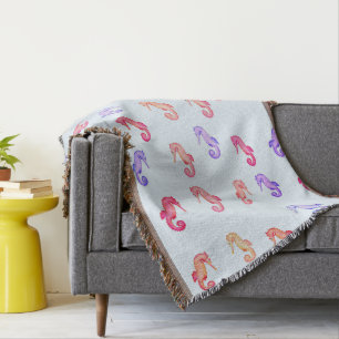 Colourful Seahorses Pattern  Throw Blanket