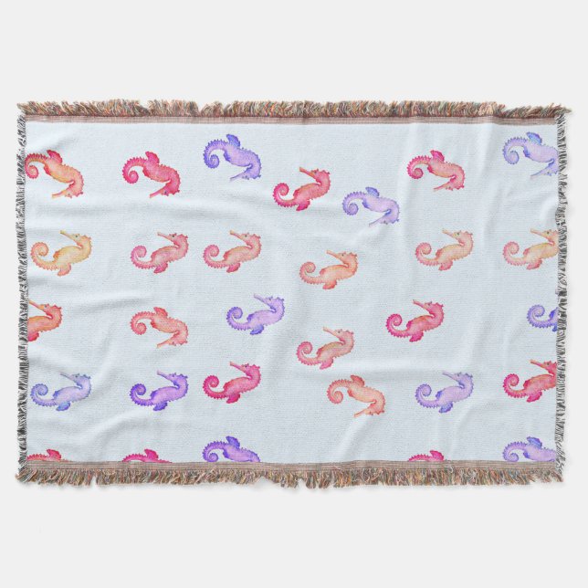 Colourful Seahorses Pattern  Throw Blanket (Front)