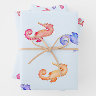 Colourful Seahorses Pattern   Wrapping Paper Sheet