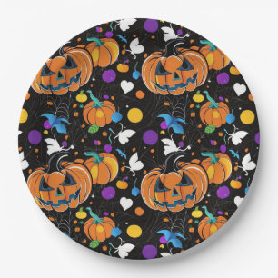 Colourful seamless Halloween pattern Paper Plate
