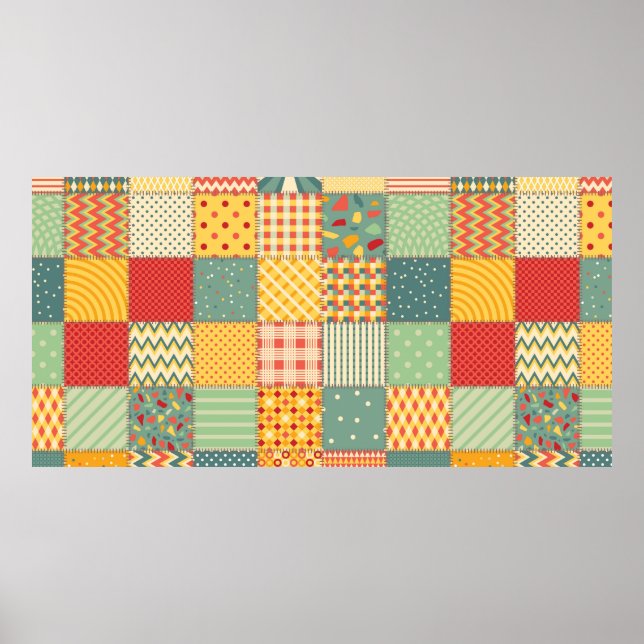Colourful seamless patchwork pattern with abstract poster (Front)